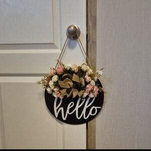 Floral Hello Door Sign - Black and Pink